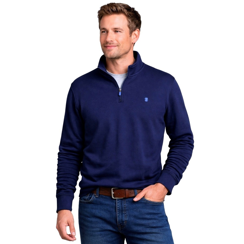 IZOD Quarter Zip Pullover Mens L Navy Blue Advantage Performance Stretch Logo